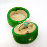10ct Yellow Gold, Jade & Pearl Toi et Moi Crossover Ring Vintage c1970