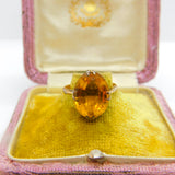 Victorian 9ct Yellow Gold Faceted Citrine Set Cocktail Ring c1890 Antique