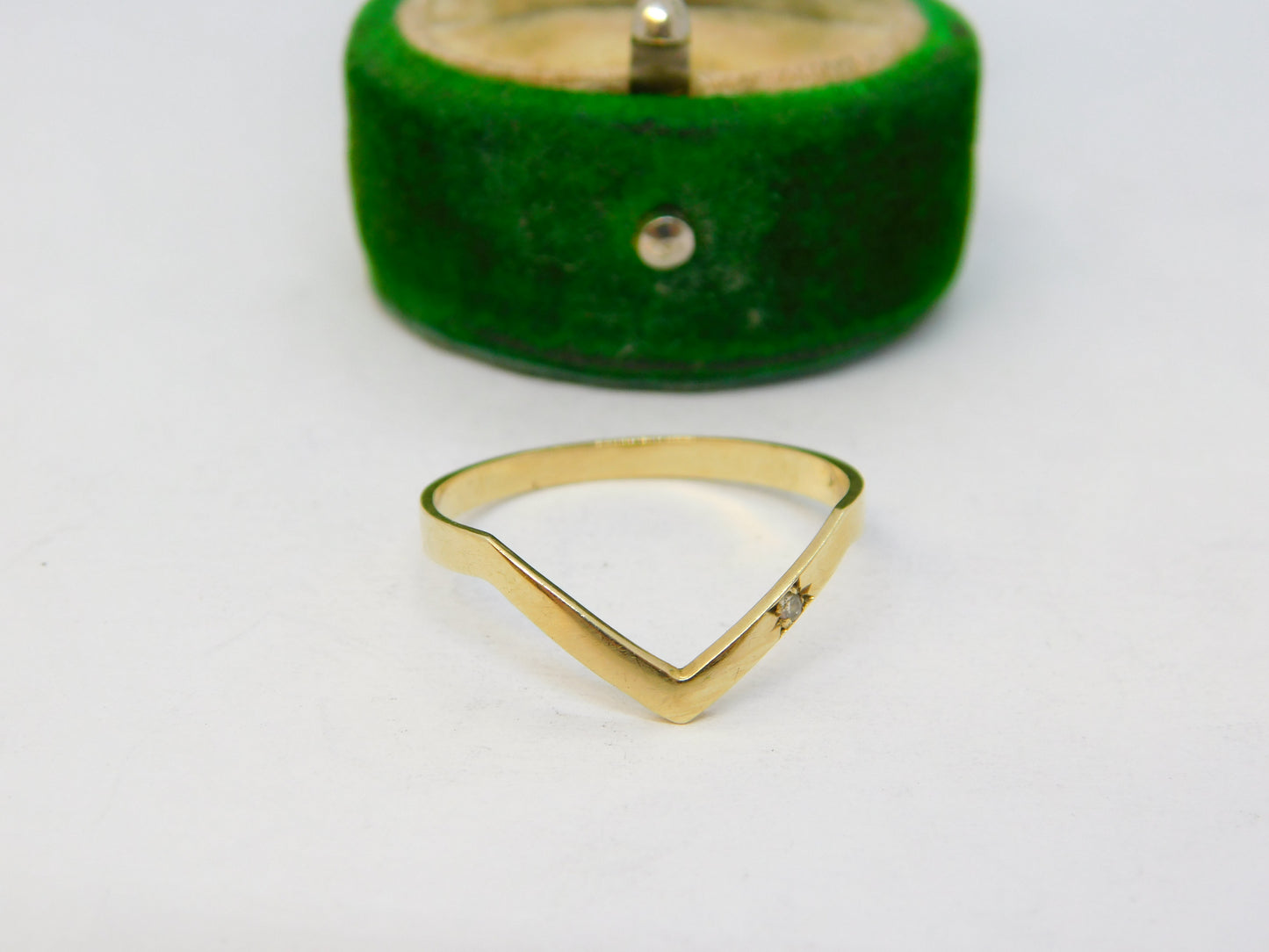 9ct Yellow Gold & Diamond Set Wishbone Dress Ring Vintage c1970