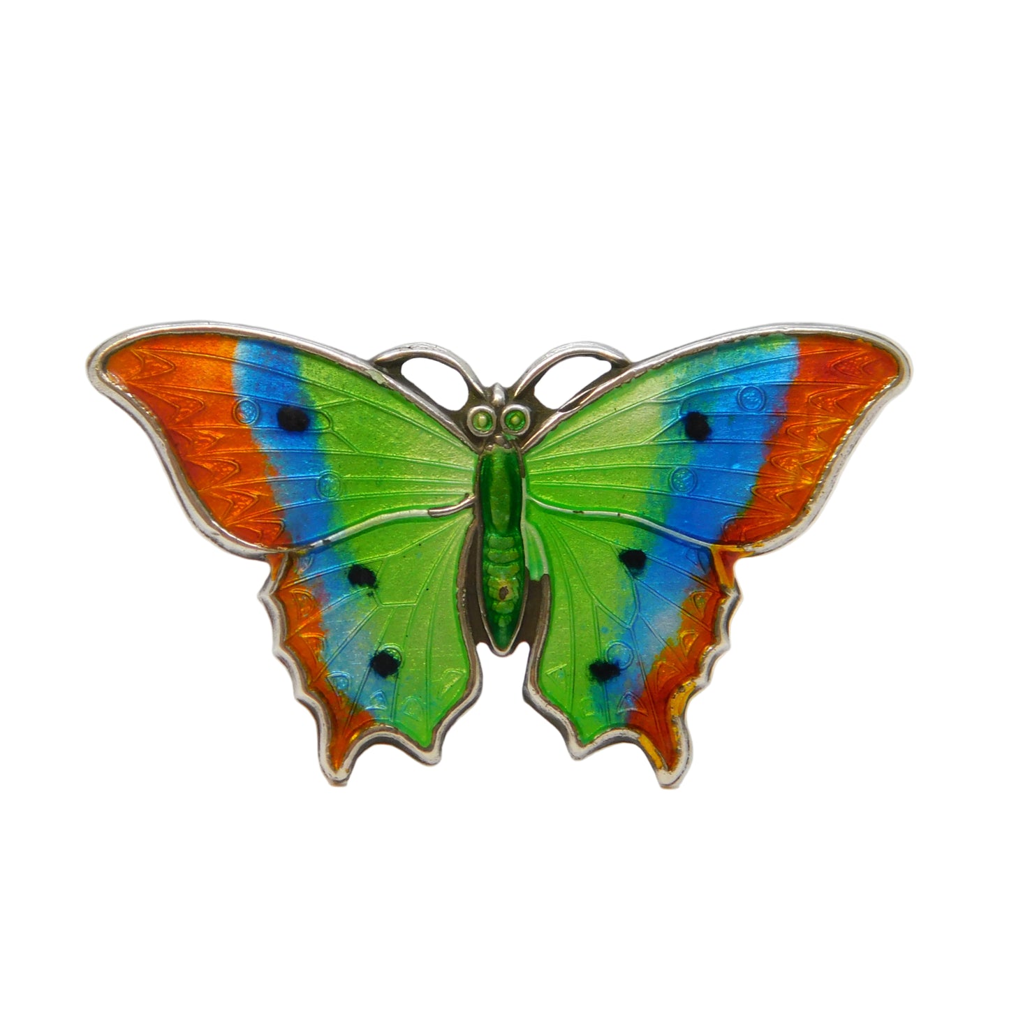 Edwardian Sterling Silver Guilloche Enamel Butterfly Sweetheart Brooch Antique c1910