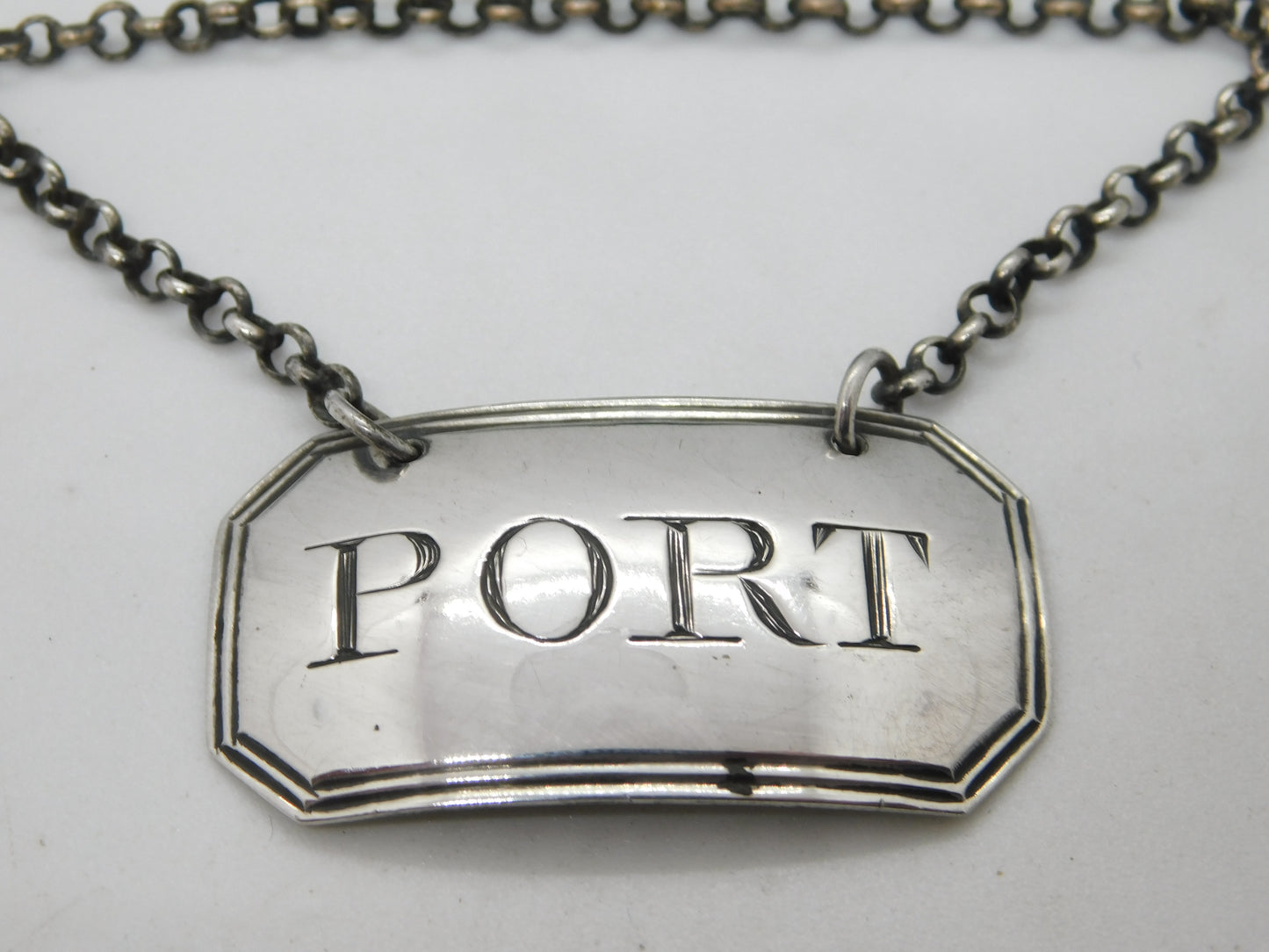 George III Sterling Silver Bright Cut Port Decanter Label Antique 1800 London