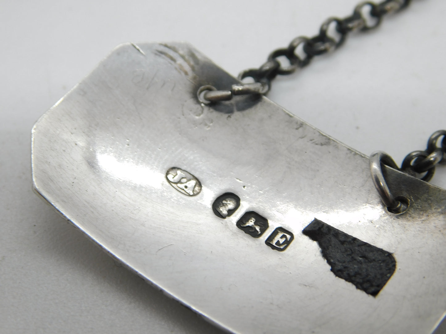 George III Sterling Silver Bright Cut Port Decanter Label Antique 1800 London