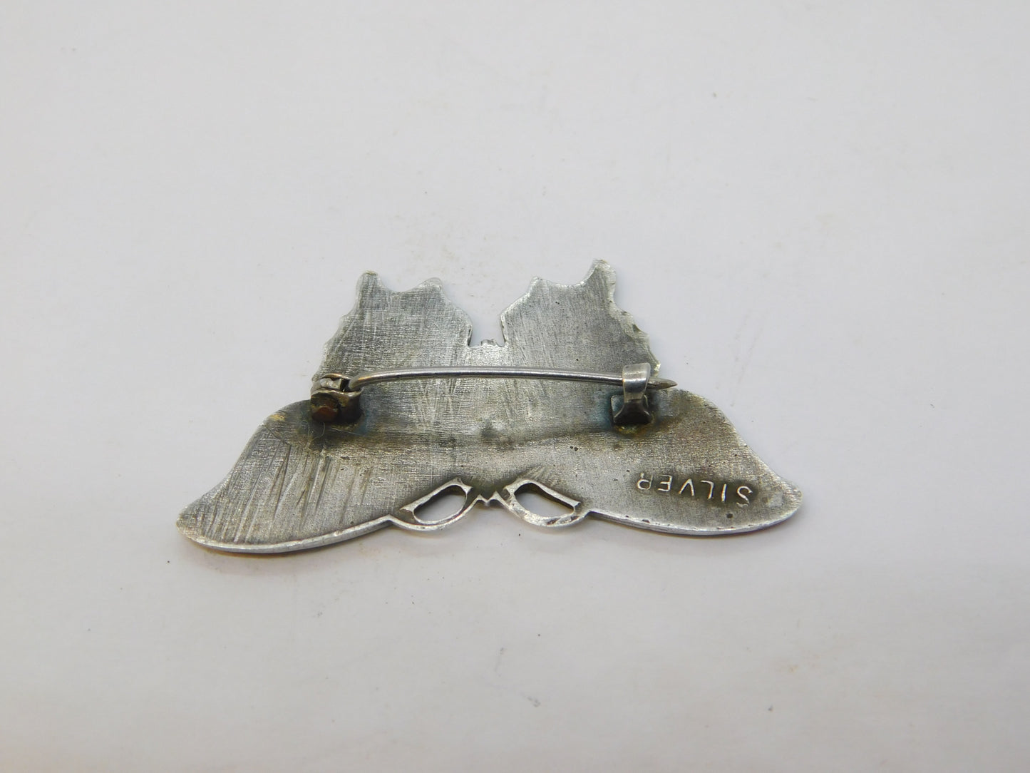 Edwardian Sterling Silver Guilloche Enamel Butterfly Sweetheart Brooch Antique c1910