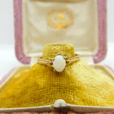 9ct Yellow Gold & Cabochon Fire Opal Solitaire Ring Vintage 1986 Birmingham