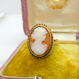 Victorian 9ct Yellow Gold Carved Shell Cameo Cocktail Ring c1880 Antique