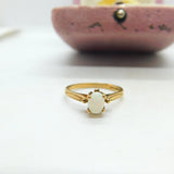 9ct Yellow Gold & Cabochon Fire Opal Solitaire Ring Vintage 1986 Birmingham