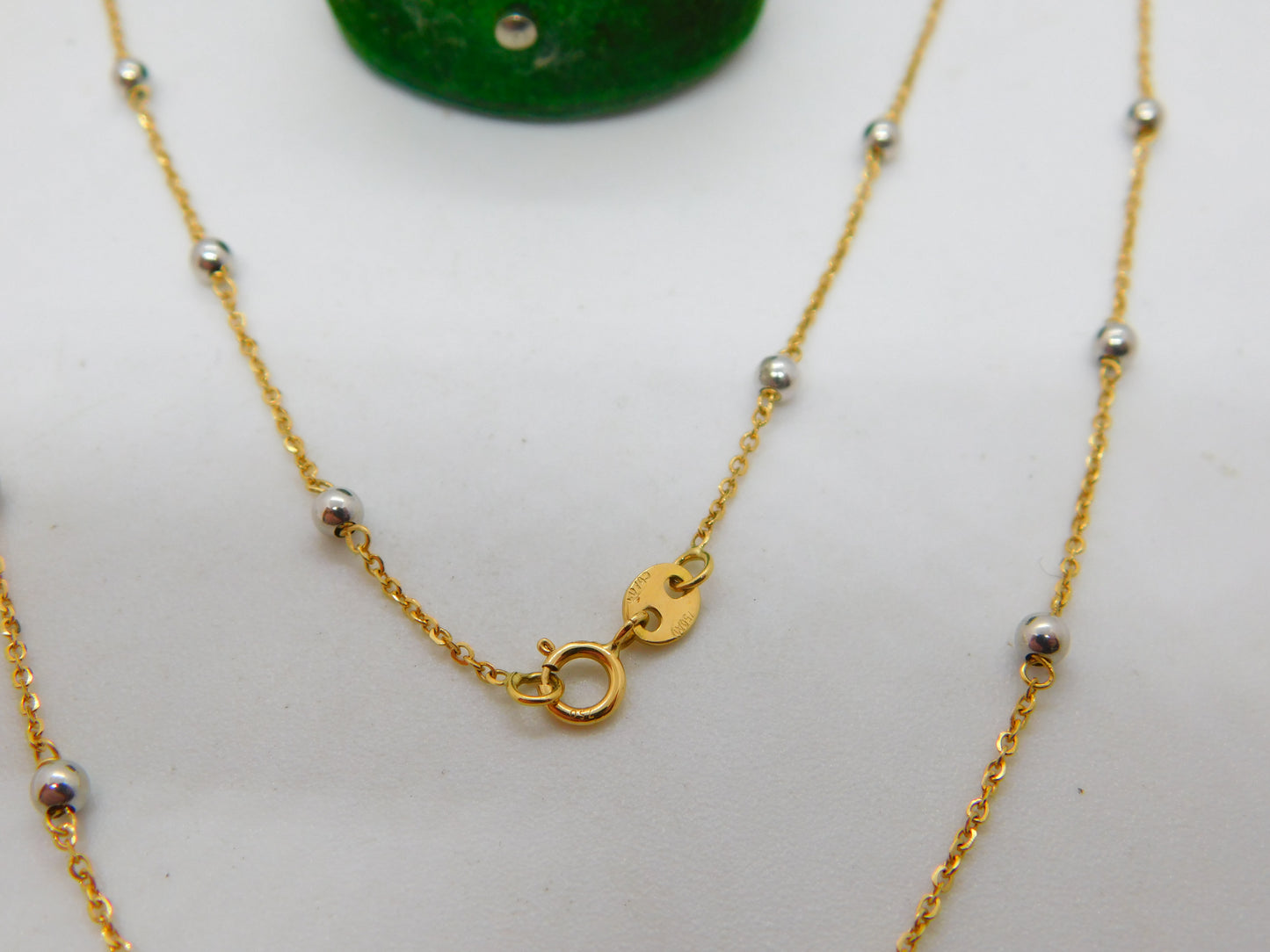 Italian 18ct Yellow & White Gold Bi-Colour Beaded Chain Necklace Vintage c1990