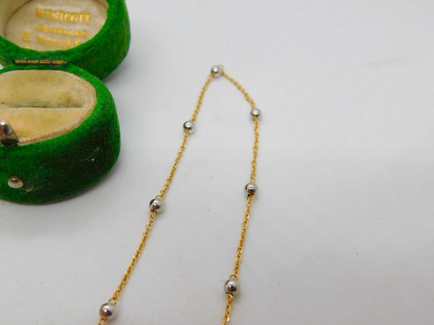 Italian 18ct Yellow & White Gold Bi-Colour Beaded Chain Necklace Vintage c1990