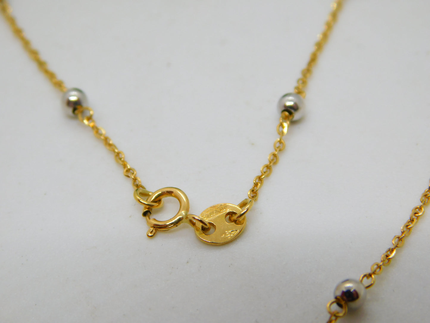 Italian 18ct Yellow & White Gold Bi-Colour Beaded Chain Necklace Vintage c1990