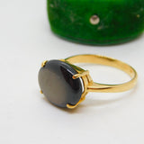 18ct Yellow Gold Cabochon Black Star Sapphire Dress Ring Vintage c1980