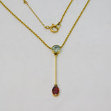 Victorian 15ct Yellow Gold, Aquamarine & Garnet Drop Necklace Antique c1890