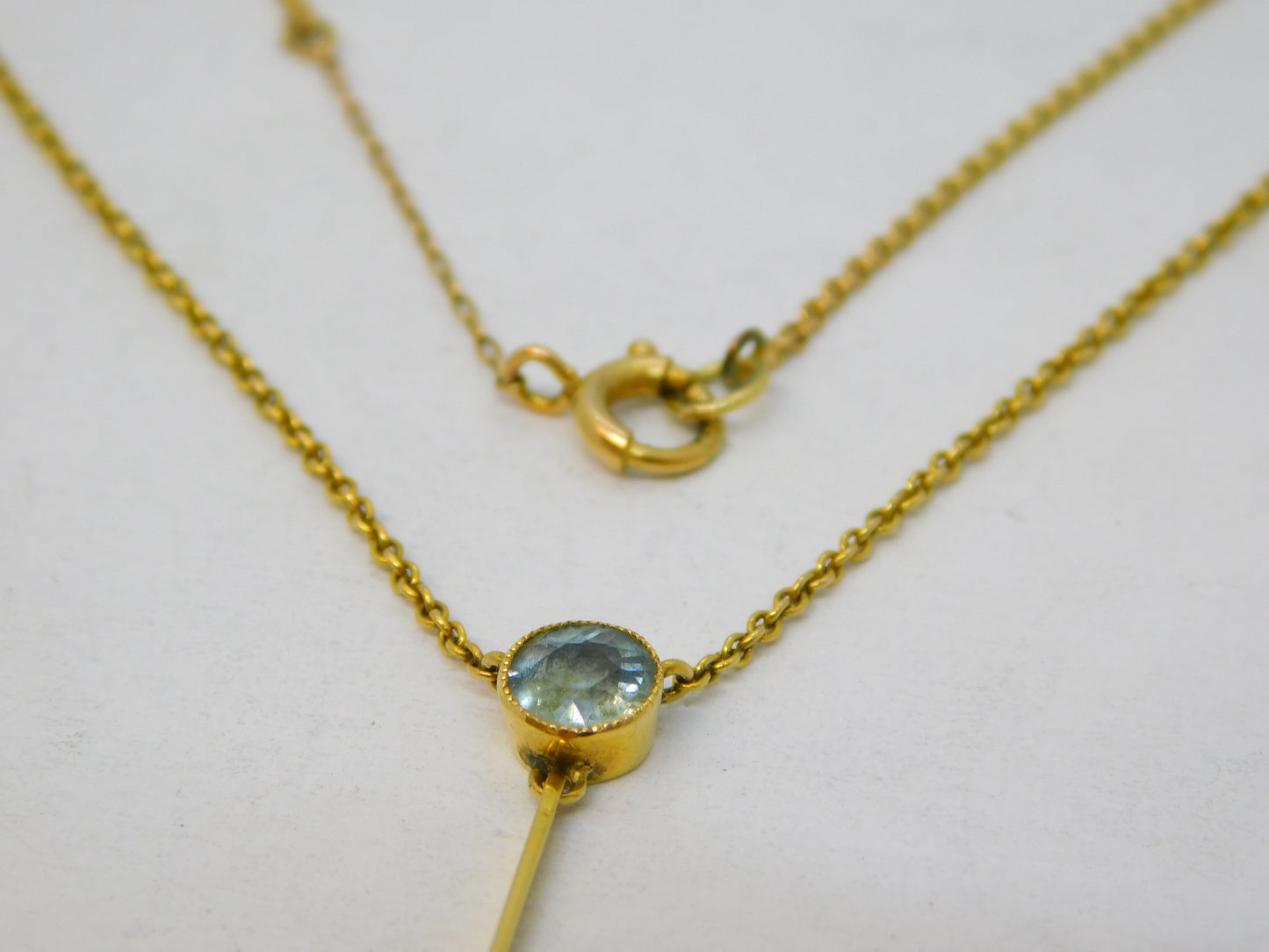 Victorian 15ct Yellow Gold, Aquamarine & Garnet Drop Necklace Antique c1890