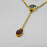 Victorian 15ct Yellow Gold, Aquamarine & Garnet Drop Necklace Antique c1890