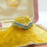 9ct Yellow Gold, Topaz & Diamond Herringbone Band Ring Vintage c1990 Sheffield