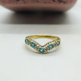 9ct Yellow Gold, Topaz & Diamond Herringbone Band Ring Vintage c1990 Sheffield