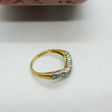 9ct Yellow Gold, Topaz & Diamond Herringbone Band Ring Vintage c1990 Sheffield