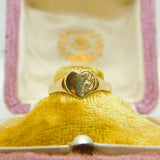 9ct Yellow Gold Love Heart Signet Ring Antique c1940 Art Deco Size N UK