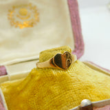 9ct Yellow Gold Love Heart Signet Ring Antique c1940 Art Deco Size N UK