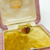 9ct Yellow Gold Love Heart Signet Ring Antique c1940 Art Deco Size N UK