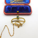Victorian 15ct Gold, Tourmaline & Seed Pearl Swirl Sweetheart Brooch c1860
