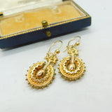 Pair Of Victorian 9ct Yellow Gold Etruscan Style Starburst Earrings Antique 1860