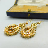Pair Of Victorian 9ct Yellow Gold Etruscan Style Starburst Earrings Antique 1860