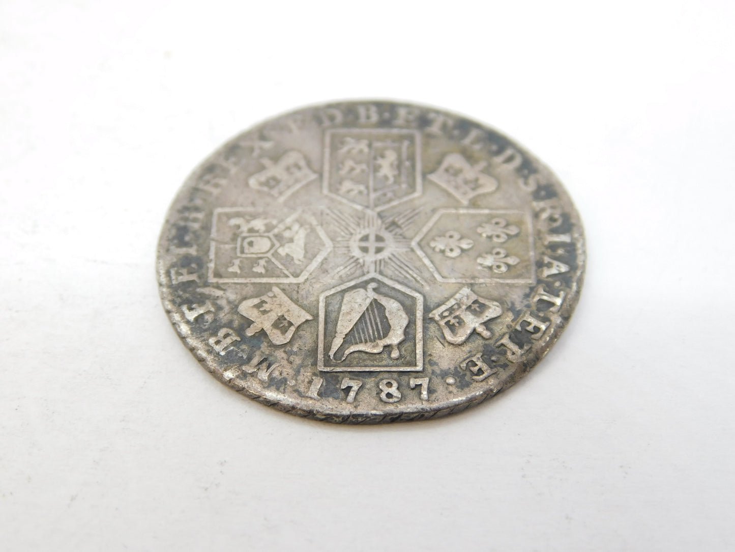 King George III Silver Milled Shilling Coin Antique 1787 Fair Condition