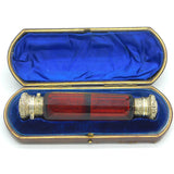 Victorian Boxed Sterling Silver Gilt Cranberry Glass Double Ended Scent Bottle c1880 Antique
