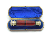 Victorian Boxed Sterling Silver Gilt Cranberry Glass Double Ended Scent Bottle c1880 Antique
