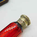 Victorian Boxed Sterling Silver Gilt Cranberry Glass Double Ended Scent Bottle c1880 Antique