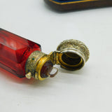 Victorian Boxed Sterling Silver Gilt Cranberry Glass Double Ended Scent Bottle c1880 Antique