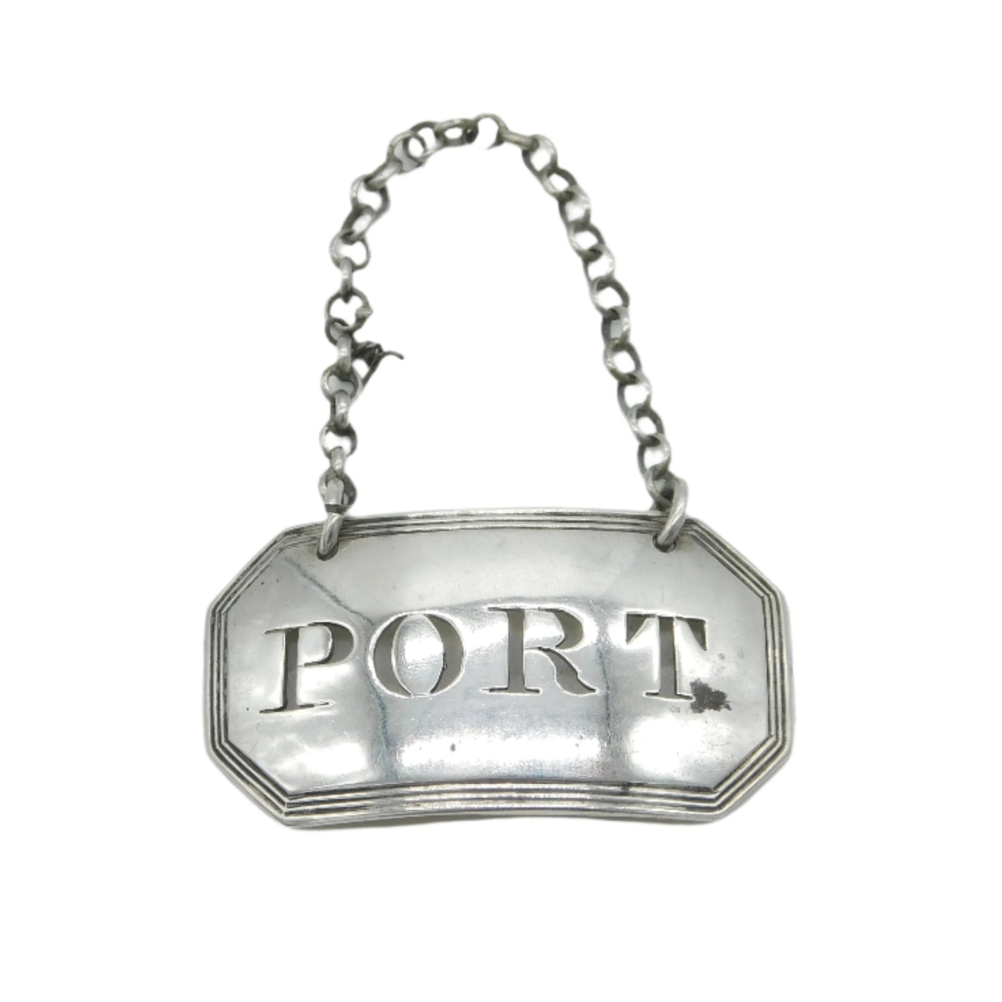 Silver 'PORT' label on a white background
