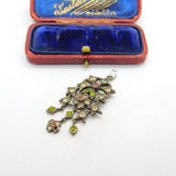 Victorian Austrian Sterling Silver & Colourful Paste Set Floral Drop Pendant