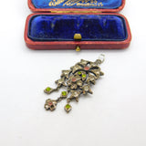 Victorian Austrian Sterling Silver & Colourful Paste Set Floral Drop Pendant