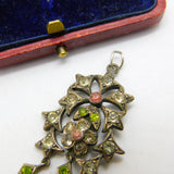 Victorian Austrian Sterling Silver & Colourful Paste Set Floral Drop Pendant