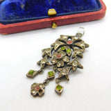 Victorian Austrian Sterling Silver & Colourful Paste Set Floral Drop Pendant