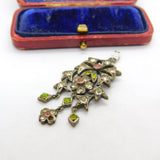 Victorian Austrian Sterling Silver & Colourful Paste Set Floral Drop Pendant