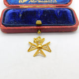 18ct Yellow Gold Filigree Form Maltese Cross Pendant Antique c1940 Art Deco