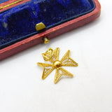 18ct Yellow Gold Filigree Form Maltese Cross Pendant Antique c1940 Art Deco