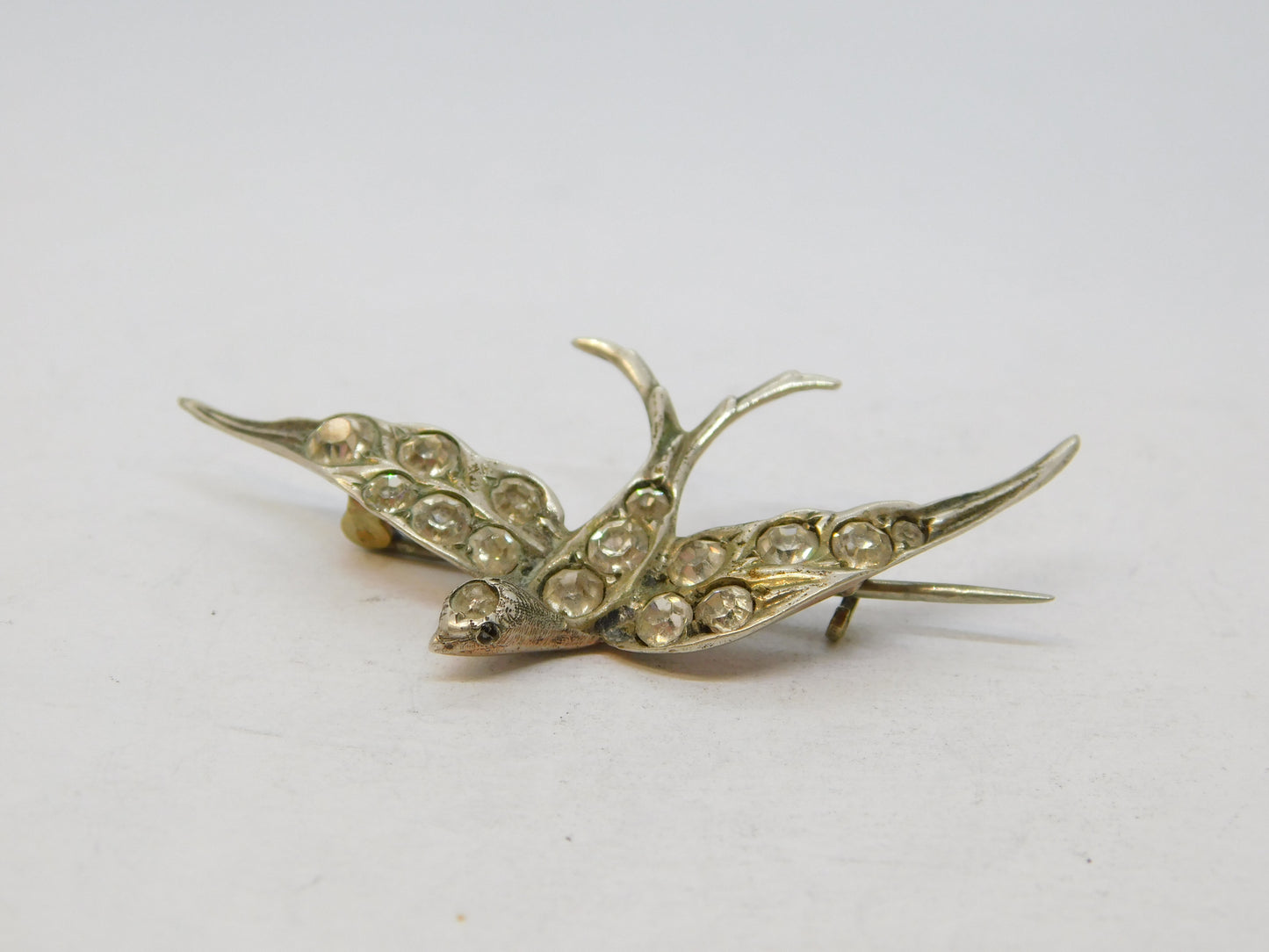 19th Century Austro-Hungarian .900 Silver Paste Set Swallow Sweetheart Brooch c1880