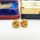 Italian 9ct Yellow Gold Woven Ball Stud Earrings Vintage c1970 Modernist