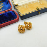Italian 9ct Yellow Gold Woven Ball Stud Earrings Vintage c1970 Modernist