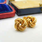 Italian 9ct Yellow Gold Woven Ball Stud Earrings Vintage c1970 Modernist