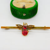 Edwardian 9ct Gold, Paste & Seed Pearl Set Insect or Bug Brooch Antique c1910
