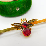 Edwardian 9ct Gold, Paste & Seed Pearl Set Insect or Bug Brooch Antique c1910