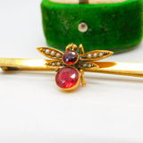 Edwardian 9ct Gold, Paste & Seed Pearl Set Insect or Bug Brooch Antique c1910