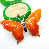 Sterling Silver Red-Black Guilloche Enamel Butterfly Sweetheart Brooch Antique