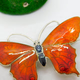 Sterling Silver Red-Black Guilloche Enamel Butterfly Sweetheart Brooch Antique