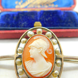 Georgian Sterling Silver & Baroque Pearl Framed Centurion Cameo Brooch Antique