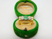 18ct Gold Modernist Set 0.2ct Diamond & Emerald Band Ring 1978 Birmingham